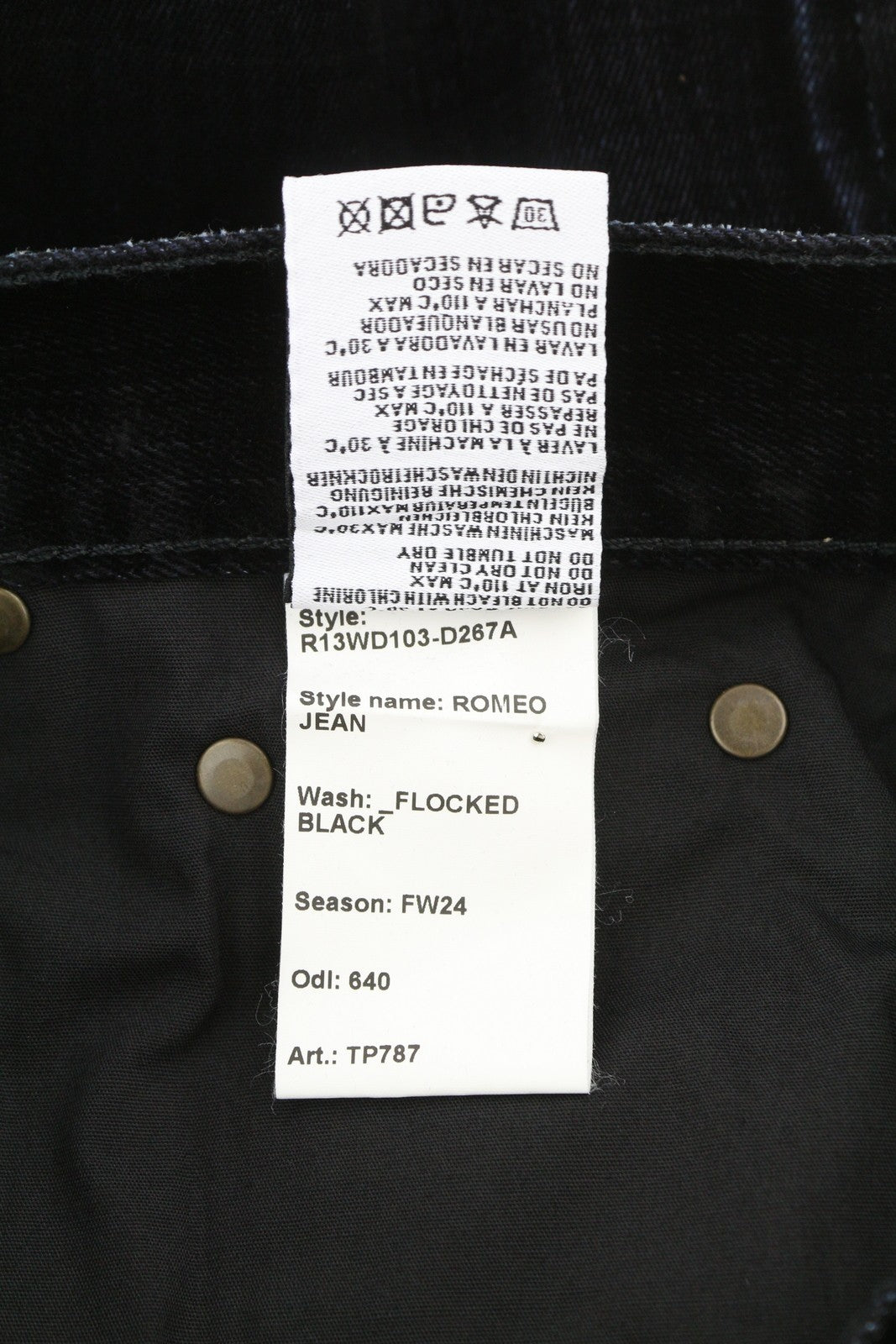 R13 Romeo Women Jeans 24 Flocked Black Velvet Cropped Ankle Length Low Rise Dark