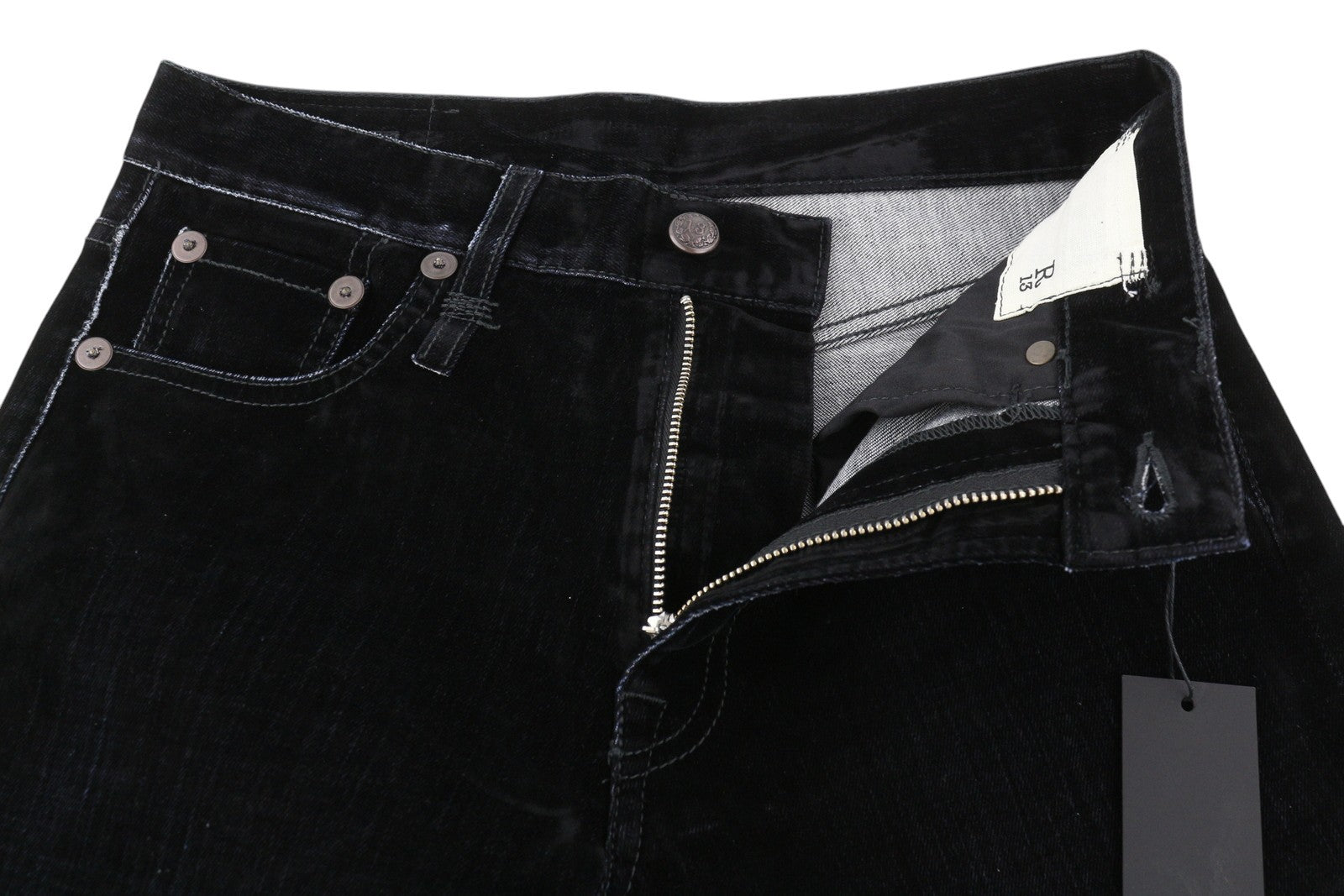 R13 Romeo Women Jeans 24 Flocked Black Velvet Cropped Ankle Length Low Rise Dark
