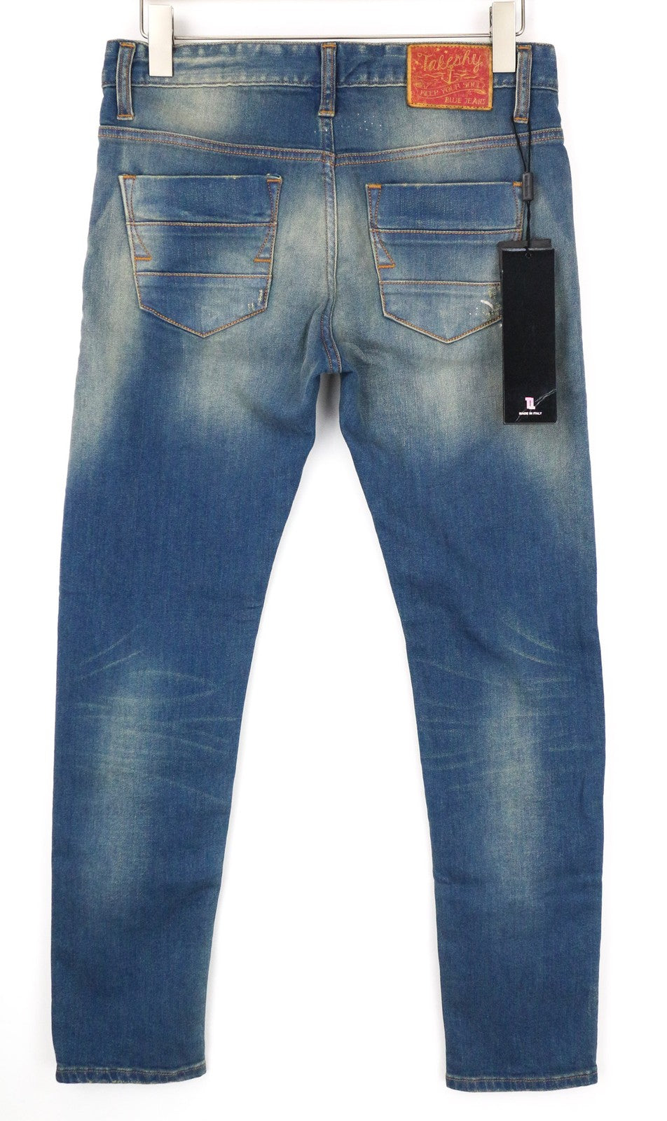 TAKESHY KUROSAWA Men's Jeans W32 Blue Washed Denim Slim Fit Cotton Stretch