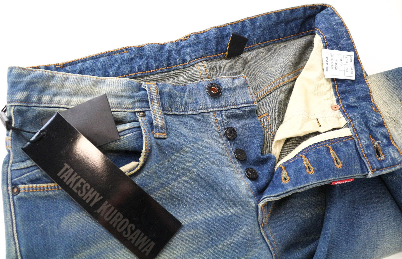 TAKESHY KUROSAWA Men's Jeans W32 Blue Washed Denim Slim Fit Cotton Stretch