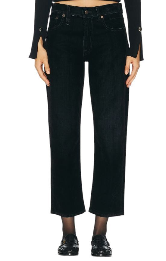 R13 Romeo Women Jeans 28 Flocked Black Velvet Cropped Ankle Length Low Rise Dark