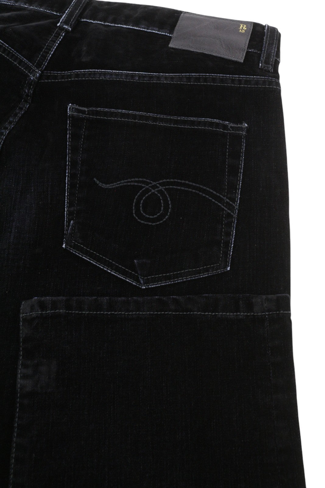 R13 Romeo Women Jeans 28 Flocked Black Velvet Cropped Ankle Length Low Rise Dark