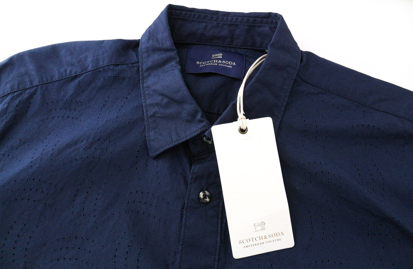 SCOTCH & SODA Ams Couture Men's Shirt L Navy Blue Long Sleeve Smart Button-Up