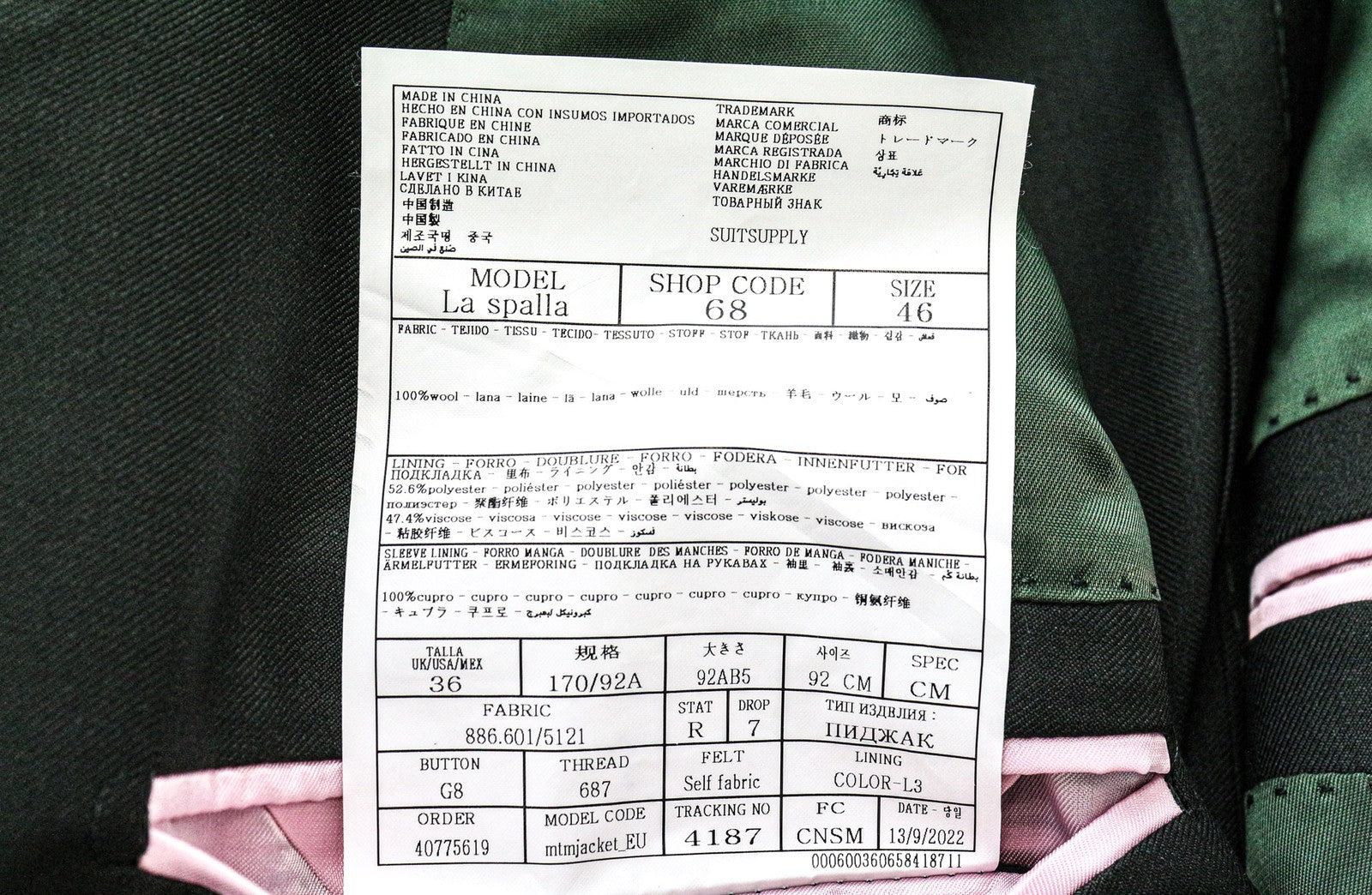 SUITSUPPLY La Spalla Men's Suit UK36R Green Wool 2-Piece with Blazer & Vest