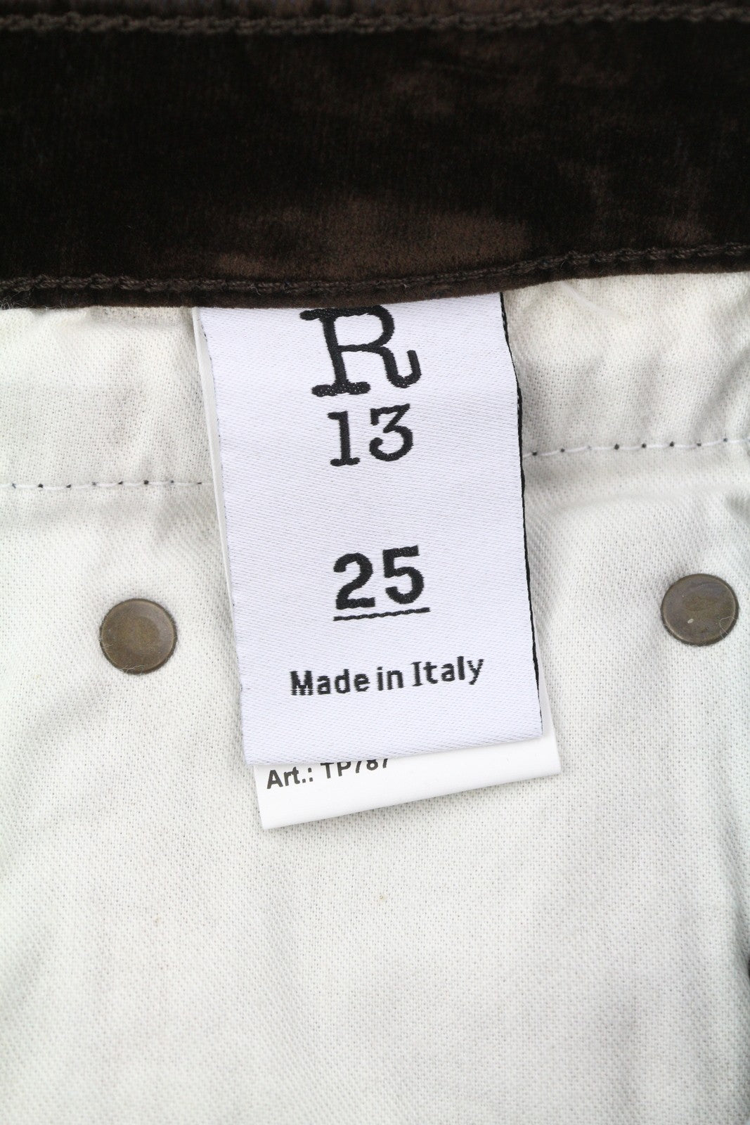 R13 Boy Straight Women Jeans 25 Flocked Brown Velvet Cropped Ankle Length Dark