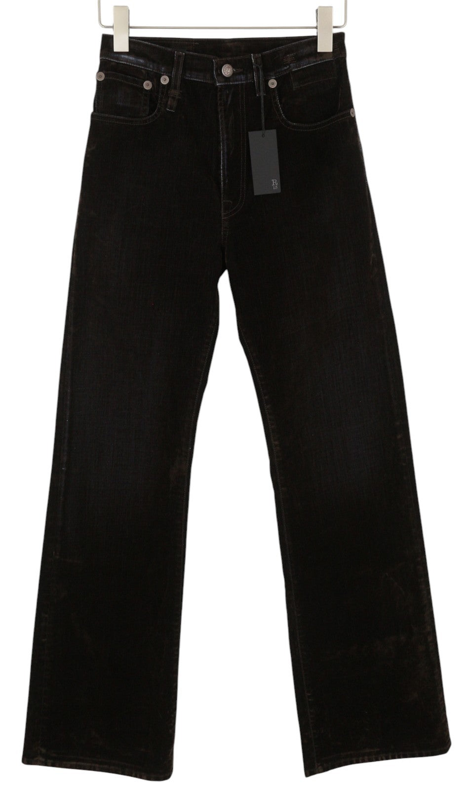 R13 Jane Women Jeans 26 Flocked Brown Velvet Soft Zipper Mid Rise Dark Denim