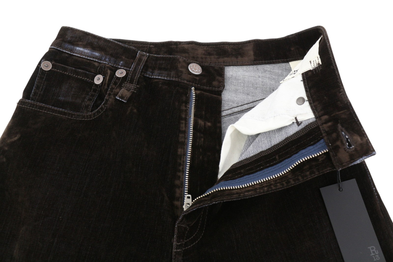 R13 Jane Women Jeans 26 Flocked Brown Velvet Soft Zipper Mid Rise Dark Denim