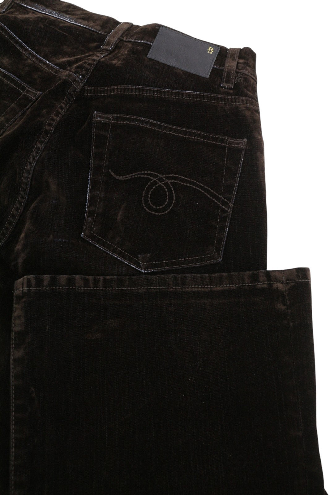 R13 Jane Women Jeans 26 Flocked Brown Velvet Soft Zipper Mid Rise Dark Denim