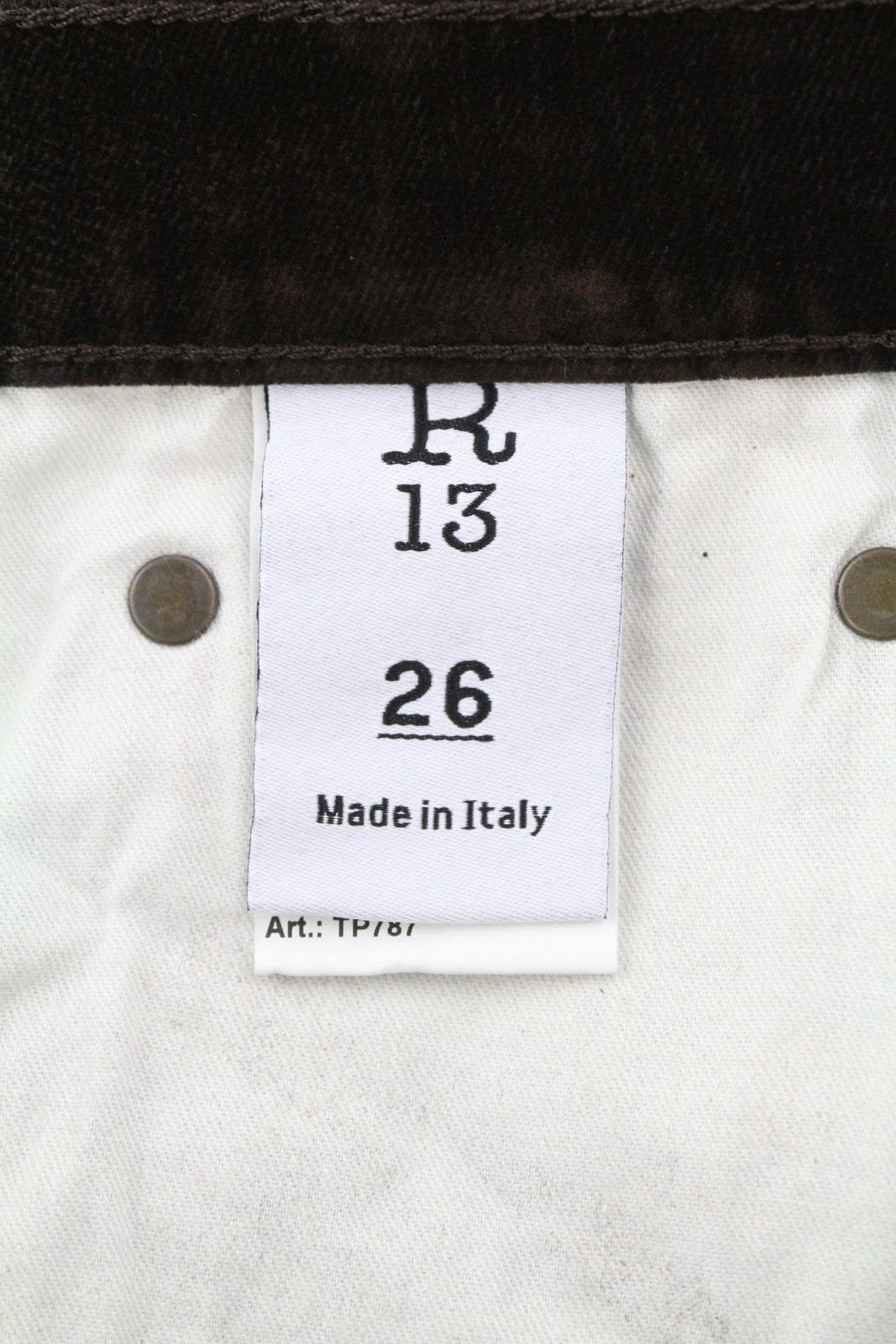 R13 Jane Women Jeans 26 Flocked Brown Velvet Soft Zipper Mid Rise Dark Denim