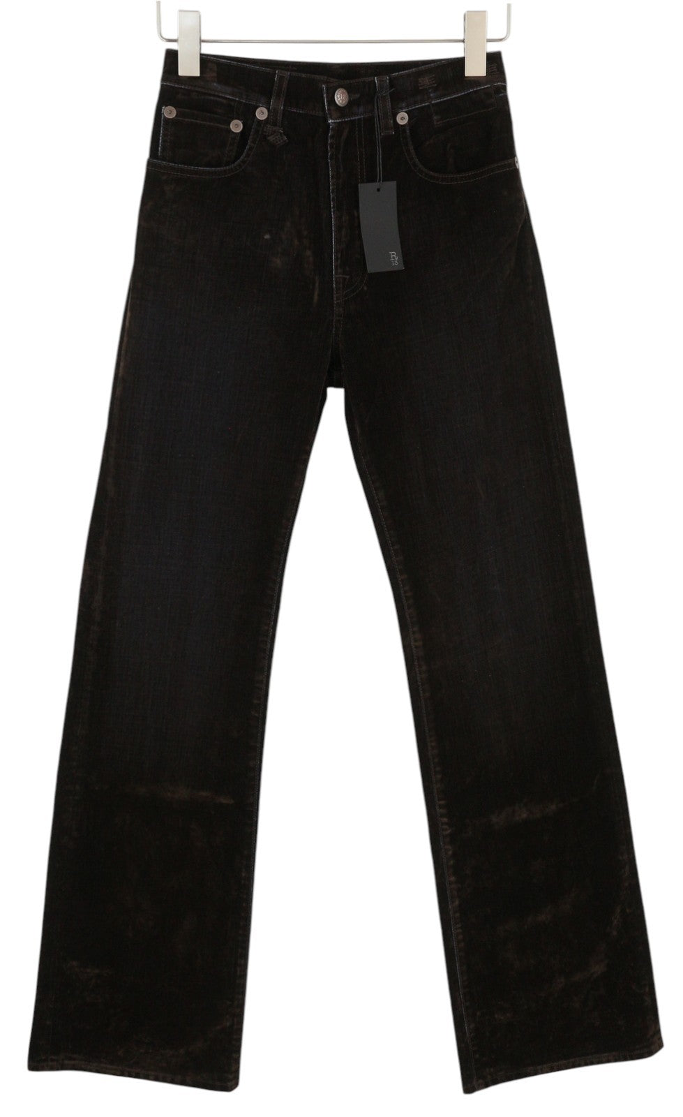 R13 Jane Women Jeans 25 Flocked Brown Velvet Soft Zipper Mid Rise Dark Denim