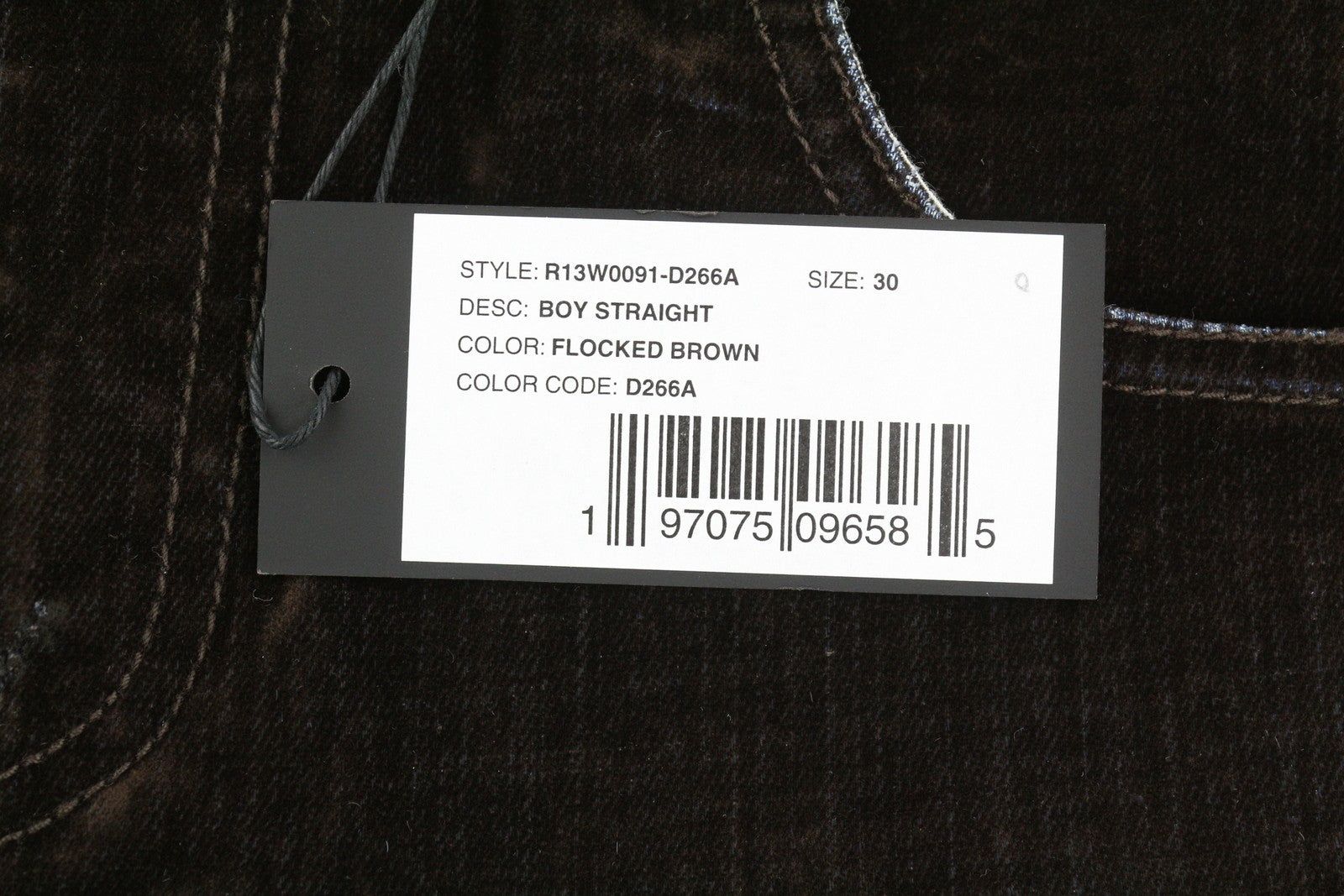 R13 Boy Straight Women Jeans 30 Flocked Brown Velvet Cropped Ankle Low Rise