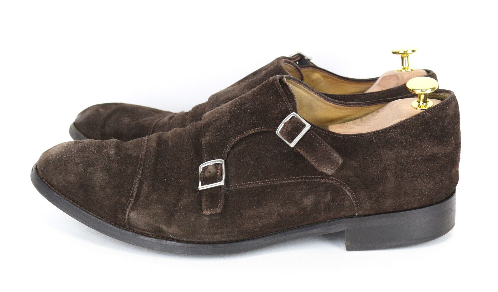 SUITSUPPLY Men's Shoes EU47 Brown Suede Double Buckle Low-Top Formal Style