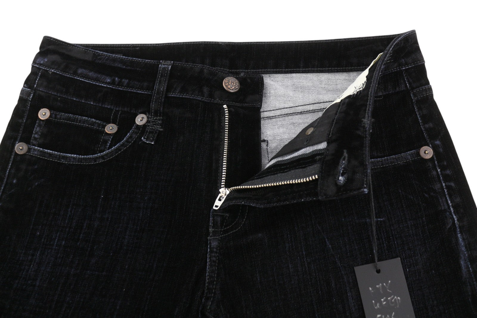 R13 Boy Straight Women Jeans 28 Flocked Black Velvet Cropped Ankle Length Logo