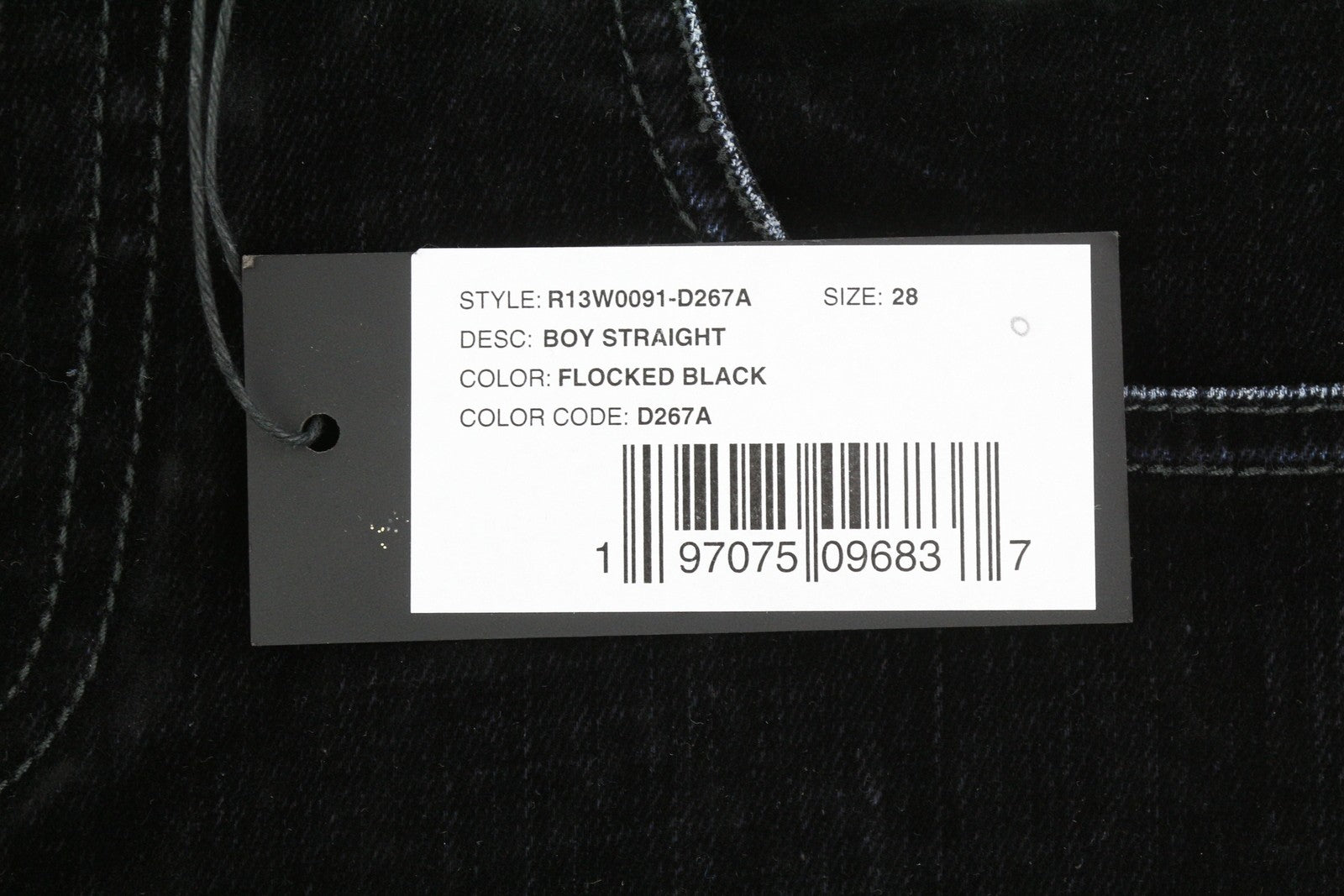 R13 Boy Straight Women Jeans 28 Flocked Black Velvet Cropped Ankle Length Logo