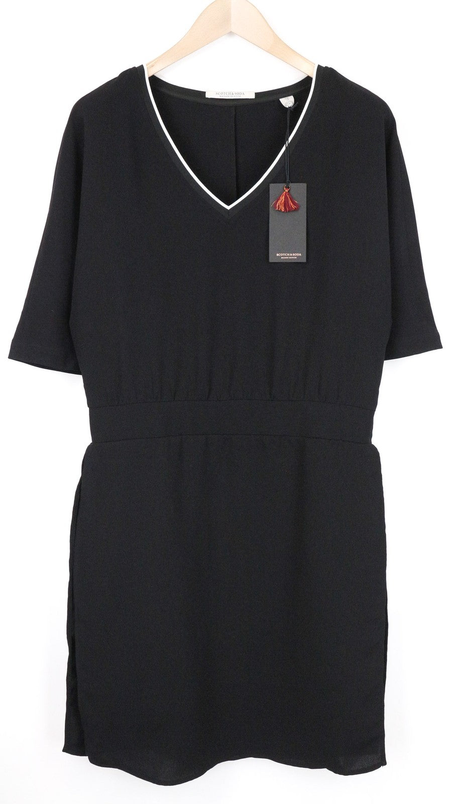 MAISON SCOTCH Women's Dress M Black Layered V-Neck Short Sleeve Short Style