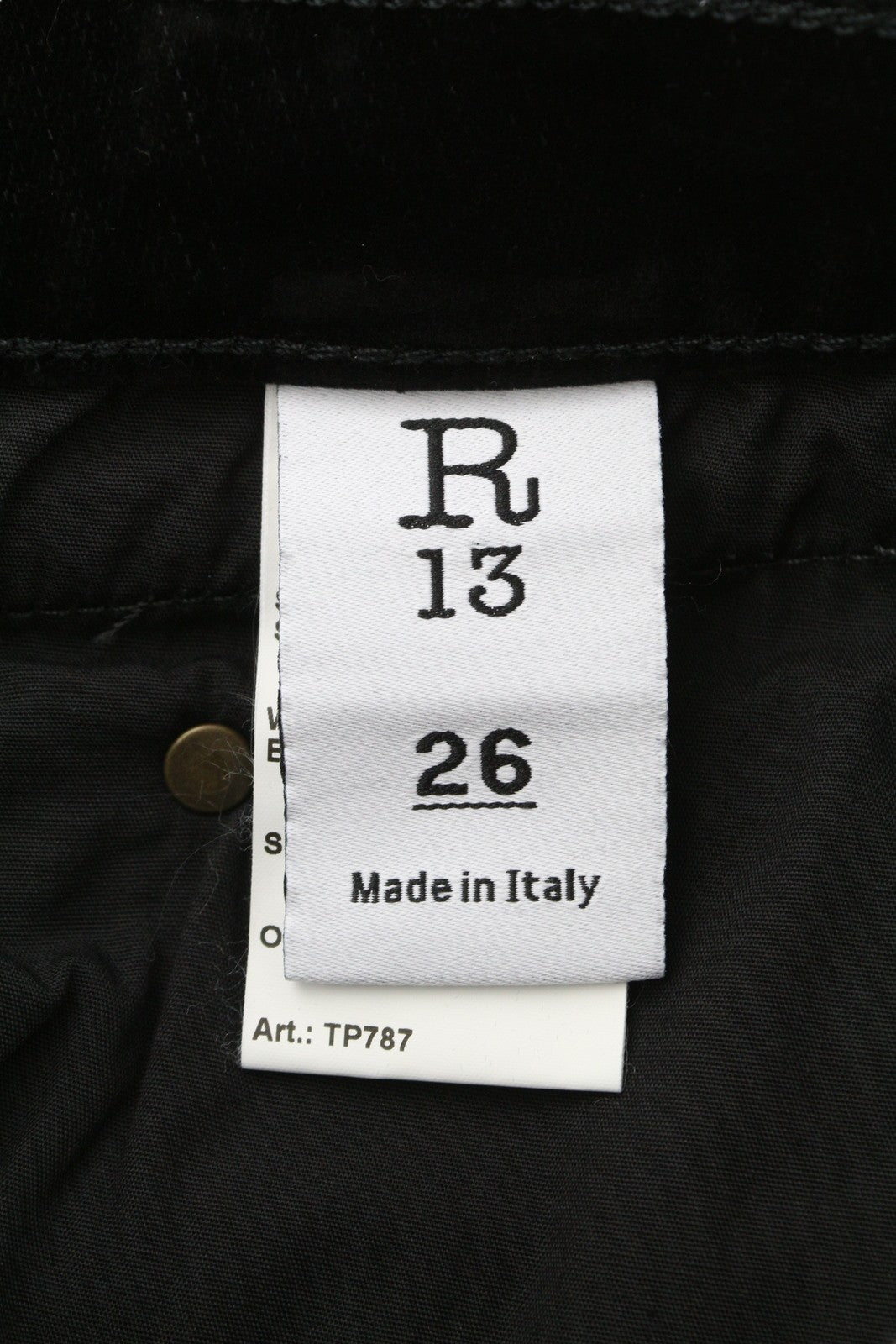 R13 Boy Straight Women Jeans 26 Flocked Black Velvet Cropped Ankle Length Dark