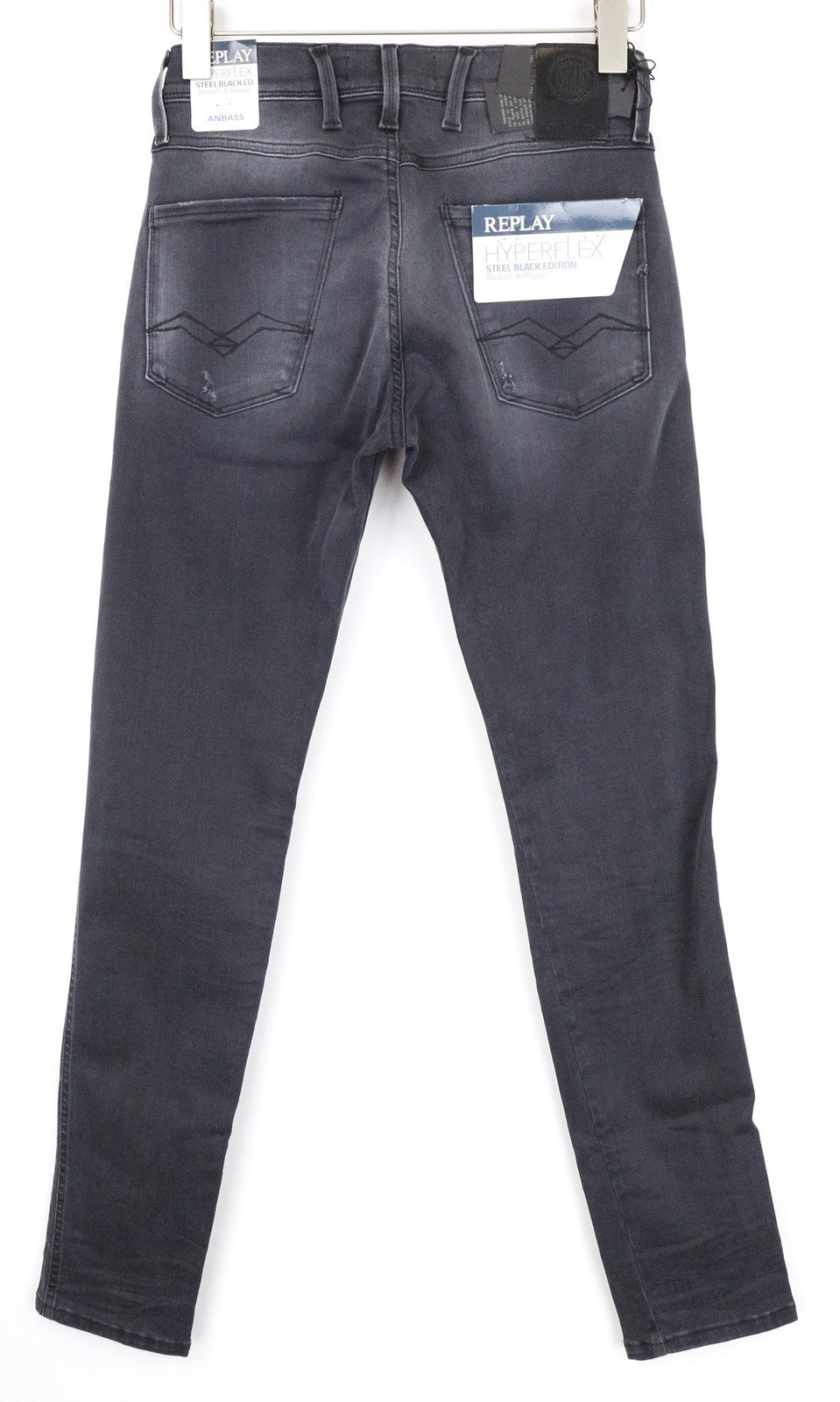 REPLAY Anbass Men's Jeans W28/L32 Slim Fit Grey-Blue Distressed Stretch