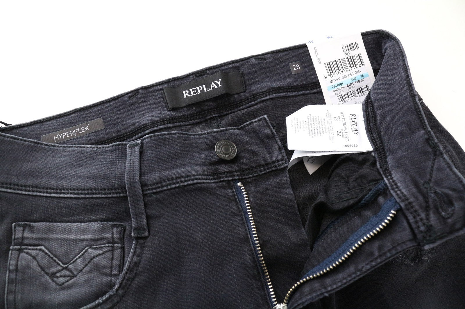 REPLAY Anbass Men's Jeans W28/L32 Slim Fit Grey-Blue Distressed Stretch