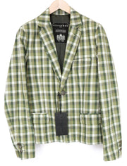 RICHMOND Men's Blazer 48 Green Checked Linen Lined Single-Breasted Style