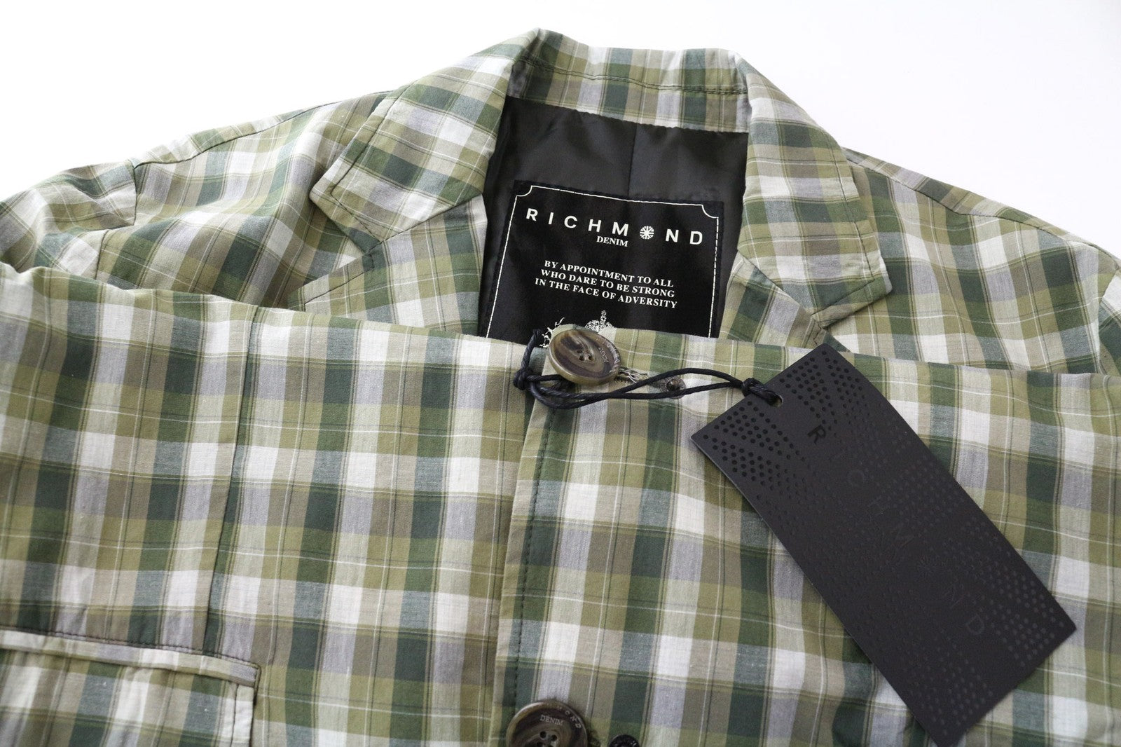 RICHMOND Men's Blazer 48 Green Checked Linen Lined Single-Breasted Style