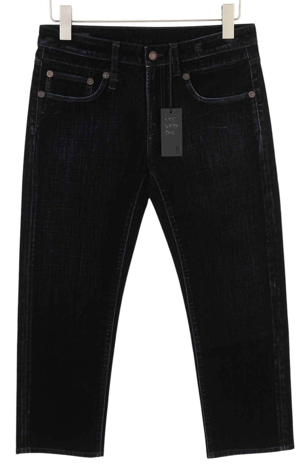 R13 Boy Straight Women Jeans 27 Flocked Black Velvet Cropped Ankle Length Dark