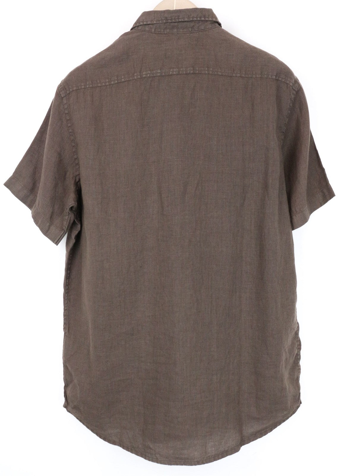 REPLAY Men's Shirt L Brown Linen Short Sleeve Button-Up Summer Casual