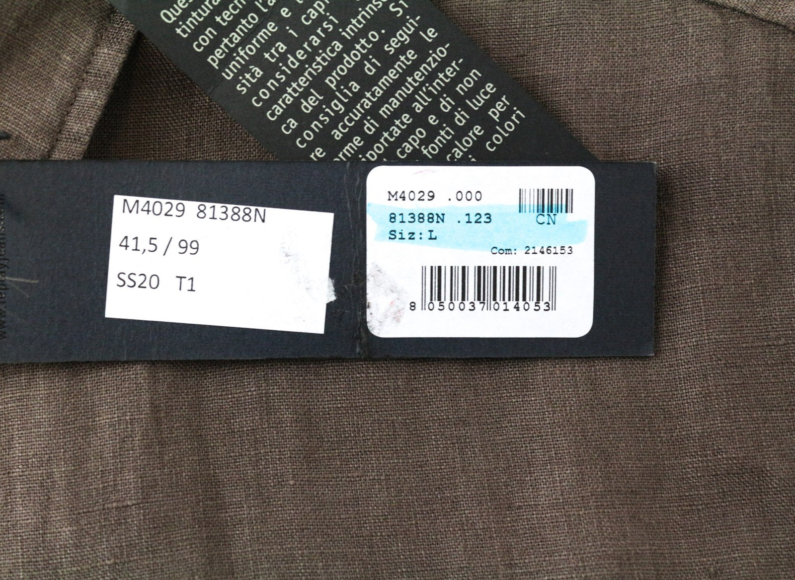 REPLAY Men's Shirt L Brown Linen Short Sleeve Button-Up Summer Casual