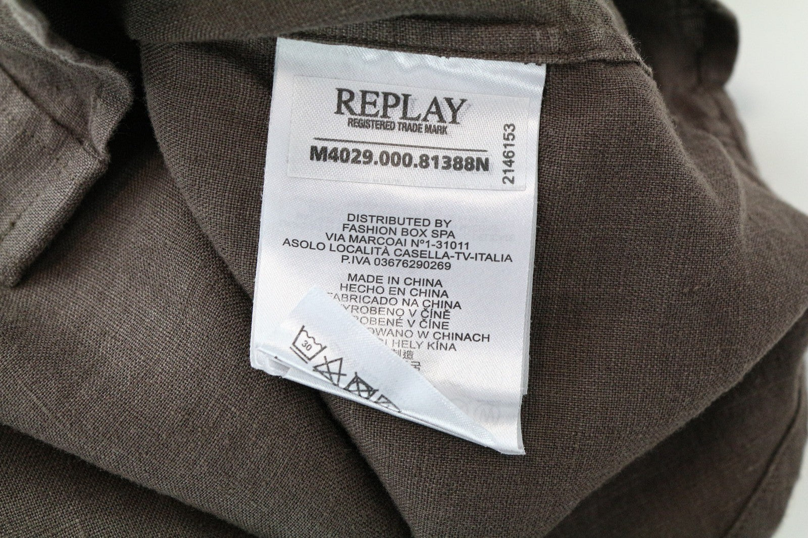 REPLAY Men's Shirt L Brown Linen Short Sleeve Button-Up Summer Casual