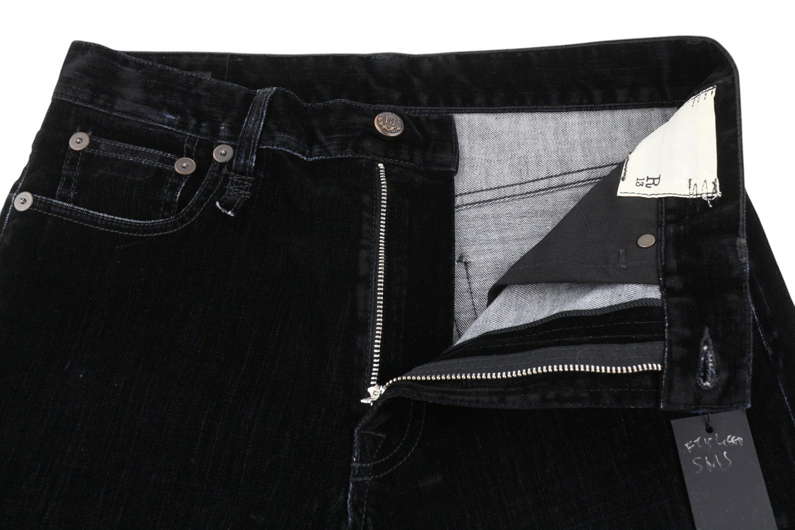 R13 Romeo Women Jeans 28 Flocked Black Velvet Cropped Ankle Length Low Rise Logo