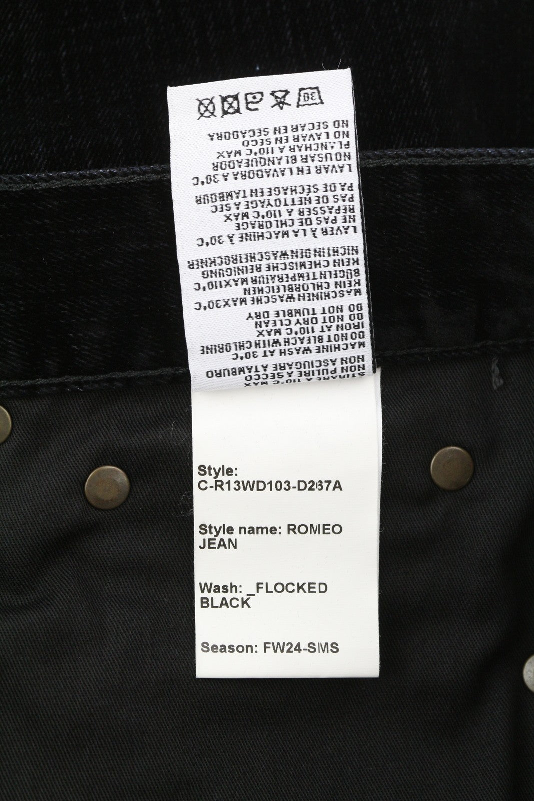 R13 Romeo Women Jeans 28 Flocked Black Velvet Cropped Ankle Length Low Rise Logo