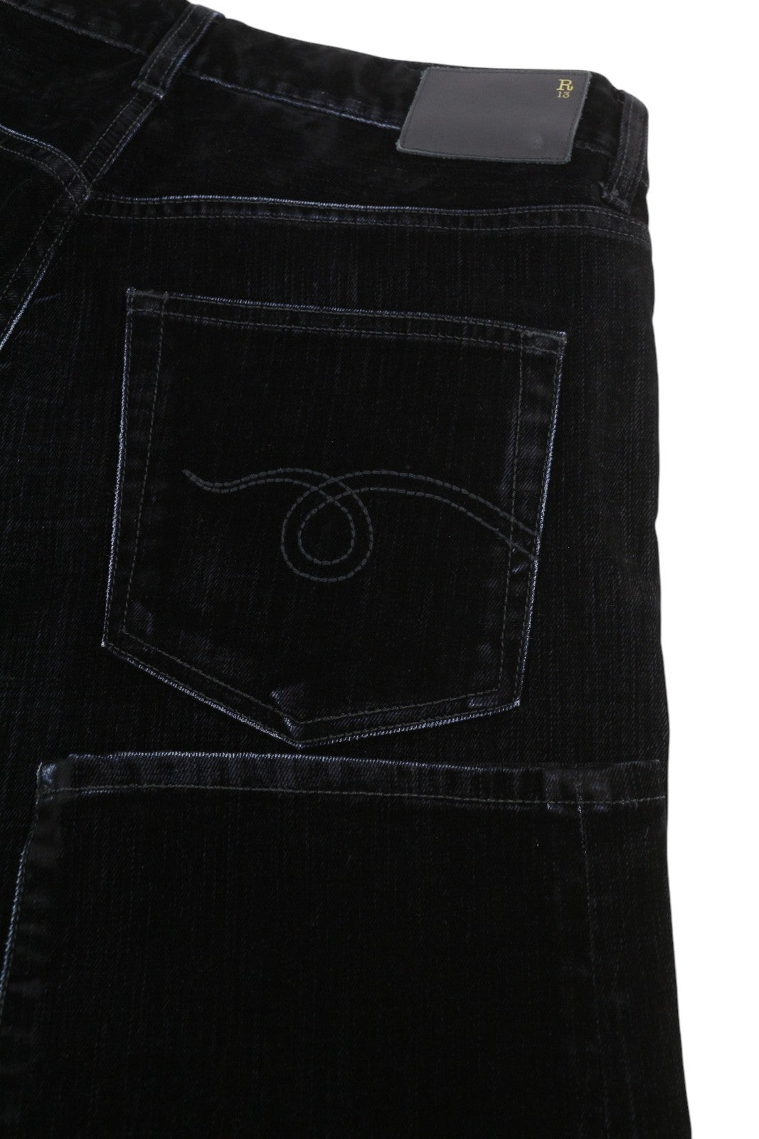 R13 Romeo Women Jeans 24 Flocked Black Velvet Cropped Ankle Length Low Rise Logo