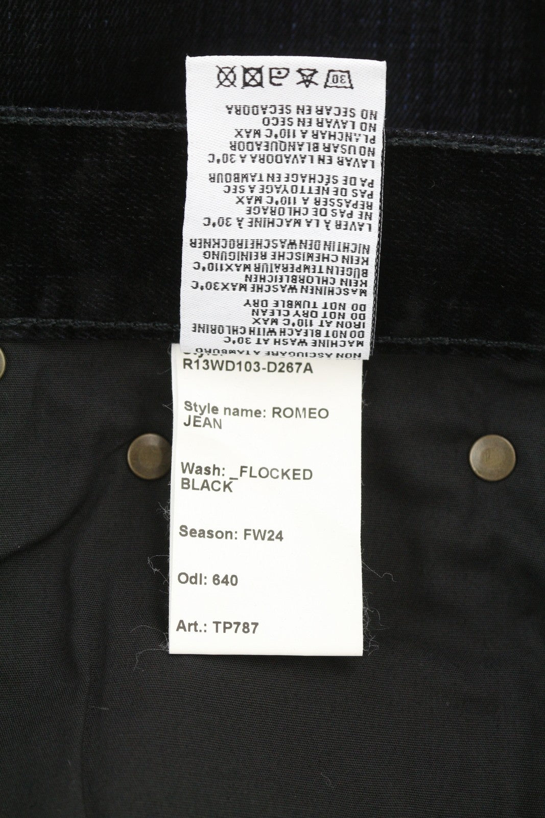 R13 Romeo Women Jeans 29 Flocked Black Velvet Cropped Ankle Length Low Rise Dark