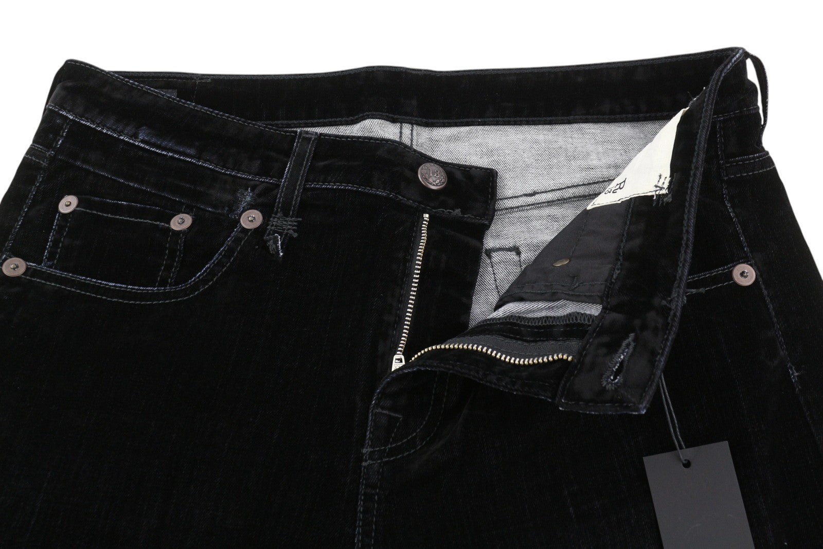 R13 Boy Straight Women Jeans 29 Flocked Black Velvet Cropped Ankled Low Rise