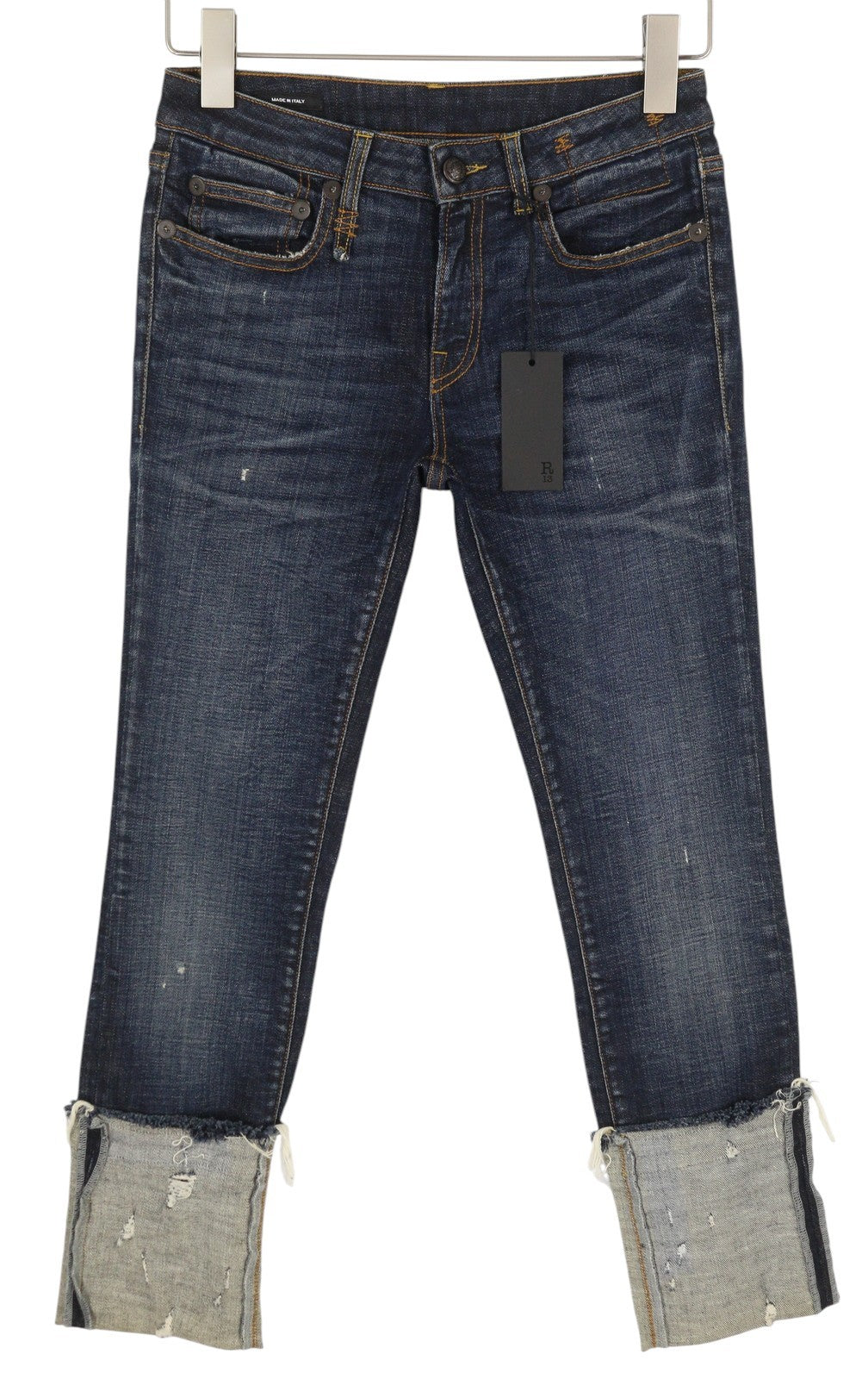 R13 Kate Skinny Cuff Women Jeans 27 Howel Indigo Faded Distress Cropped Ankle