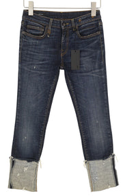 R13 Kate Skinny Cuff Women Jeans 27 Howel Indigo Faded Distress Cropped Ankle