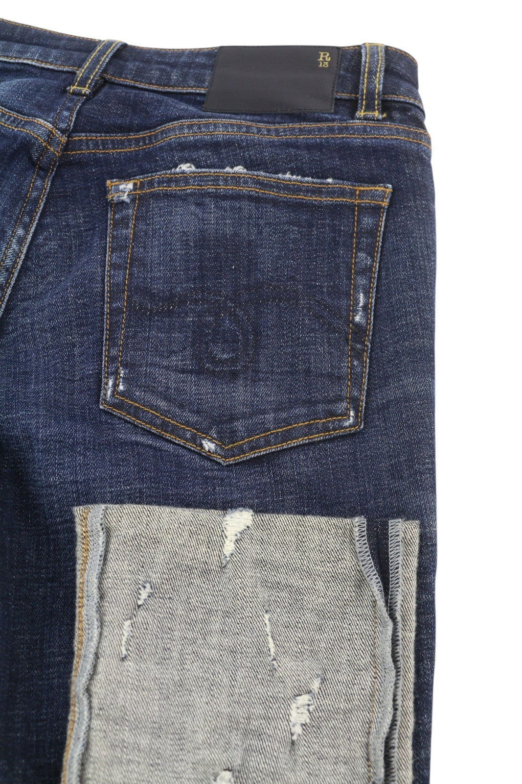 R13 Kate Skinny Cuff Women Jeans 27 Howel Indigo Faded Distress Cropped Ankle