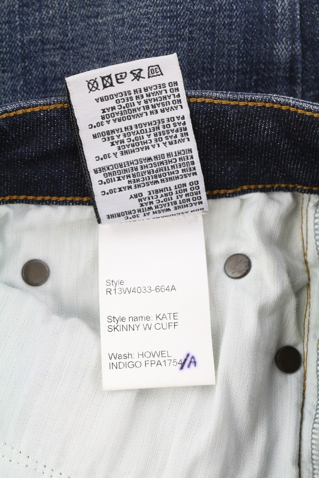 R13 Kate Skinny Cuff Women Jeans 27 Howel Indigo Faded Distress Cropped Ankle