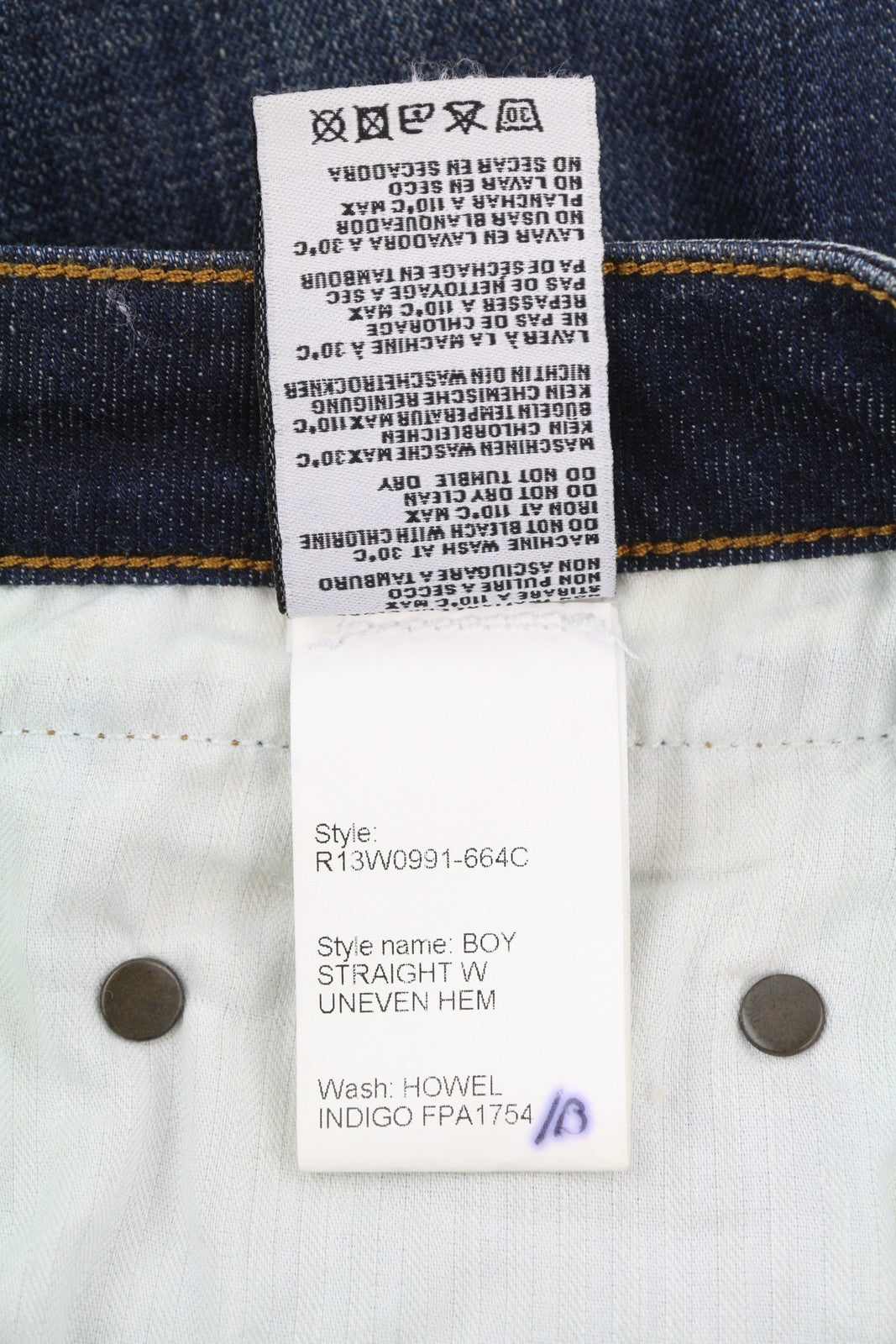 R13 Boy Straight Women Jeans 27 Howel Indigo Faded Distress Cropped Ankle Length