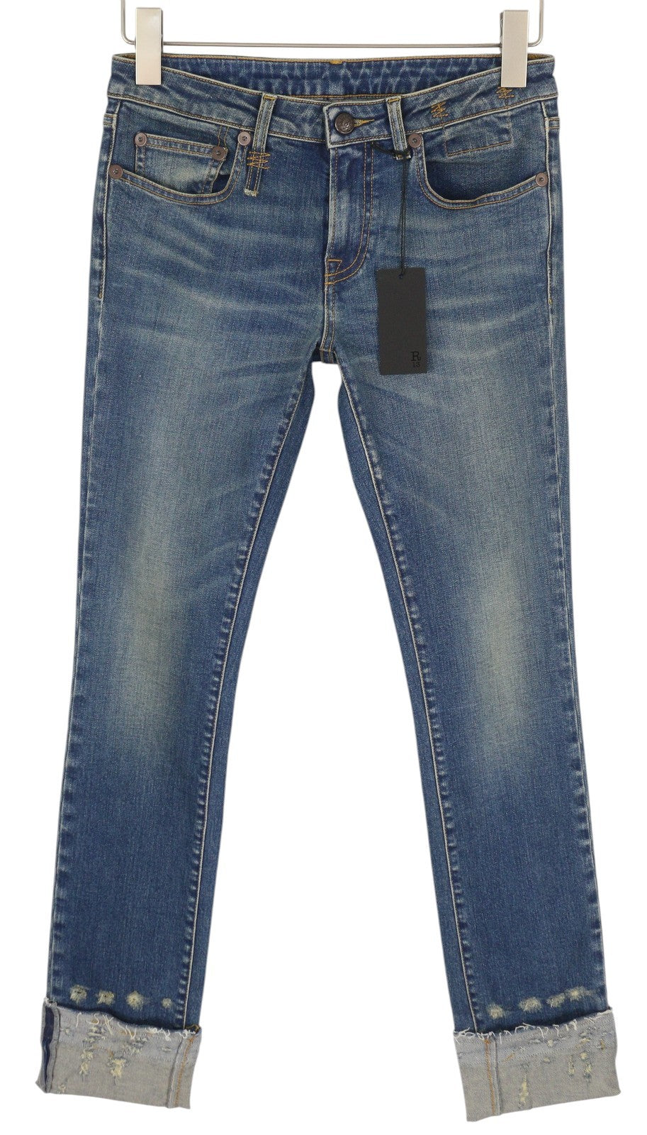 R13 Kate Skinny Women Jeans 27 Let Down Hem Cuff Kinsley Stretch Tex Distress