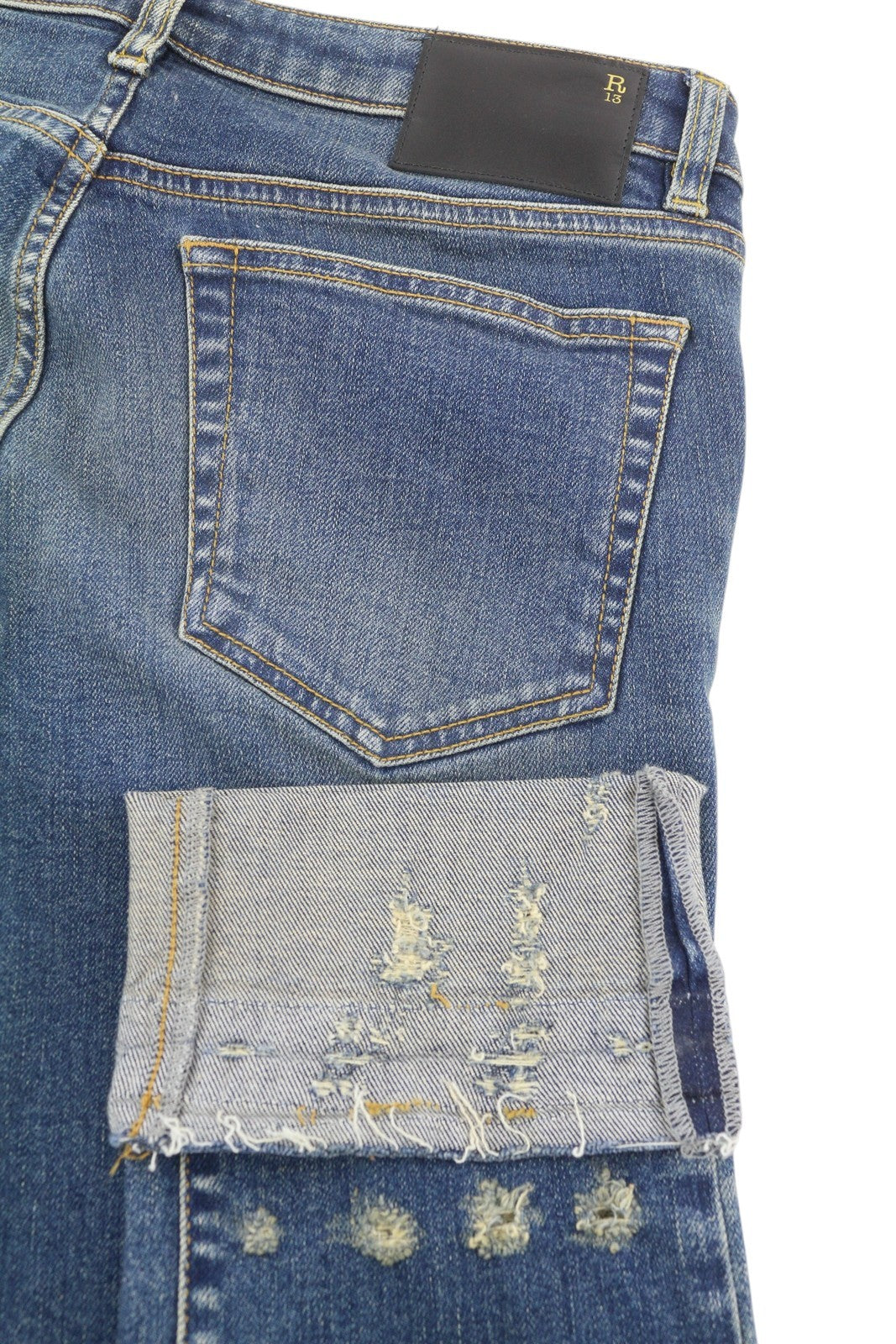 R13 Kate Skinny Women Jeans 27 Let Down Hem Cuff Kinsley Stretch Tex Distress