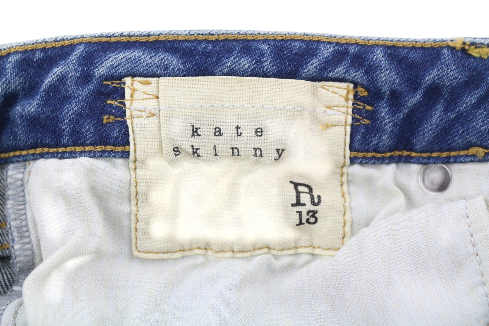 R13 Kate Skinny Women Jeans 27 Let Down Hem Cuff Kinsley Stretch Tex Distress