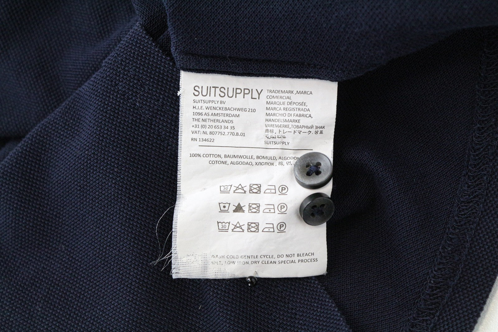 SUITSUPPLY Men's T-Shirt 37/38/14 1/2/15 Navy Blue Spread Slim Pure Cotton Polo