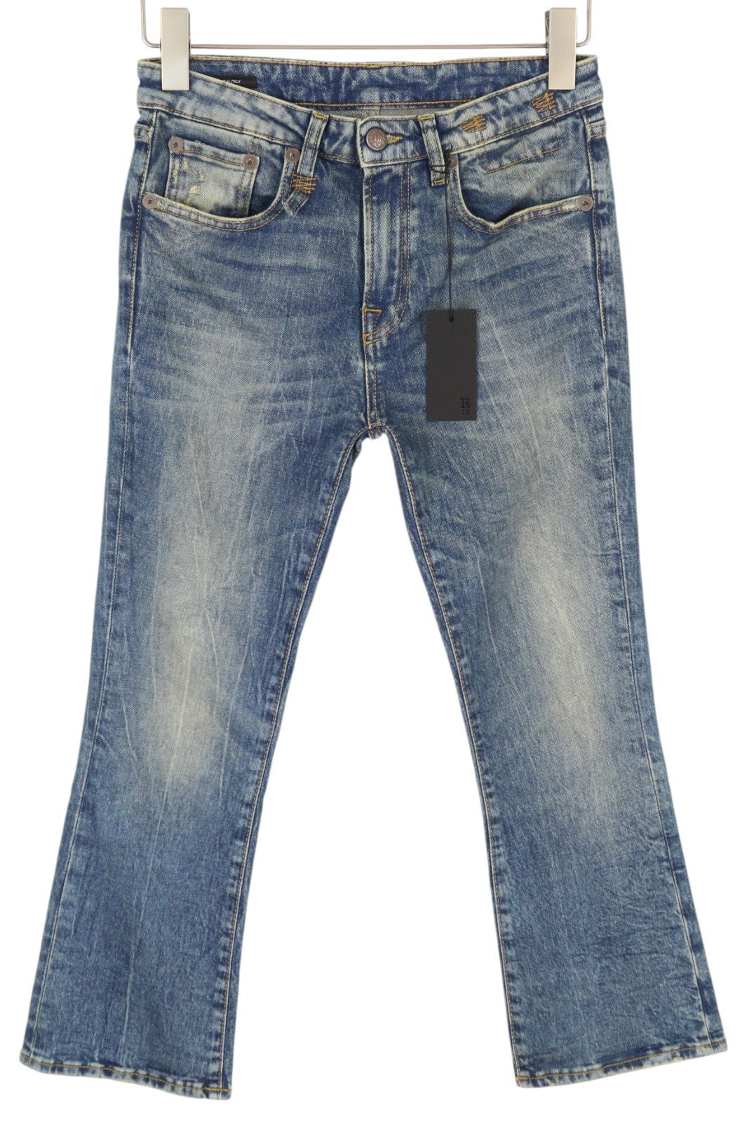 R13 Kick Fit Women Jeans 25 Kelly Stretch Flared Cropped Faded Denim RRP€699