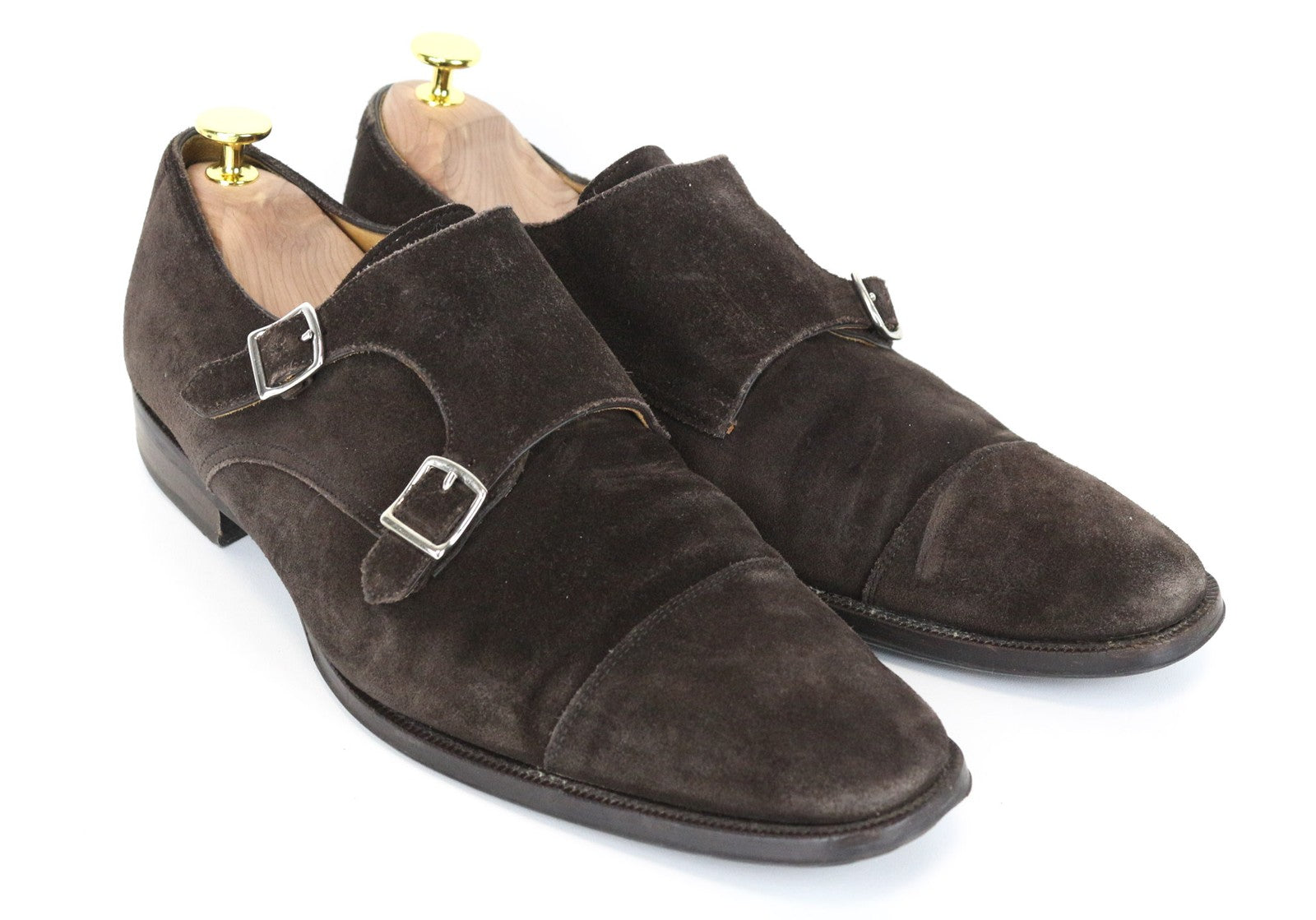 SUITSUPPLY Men's Shoes EU43 Dark Brown Calf Suede Double Monk Formal Style