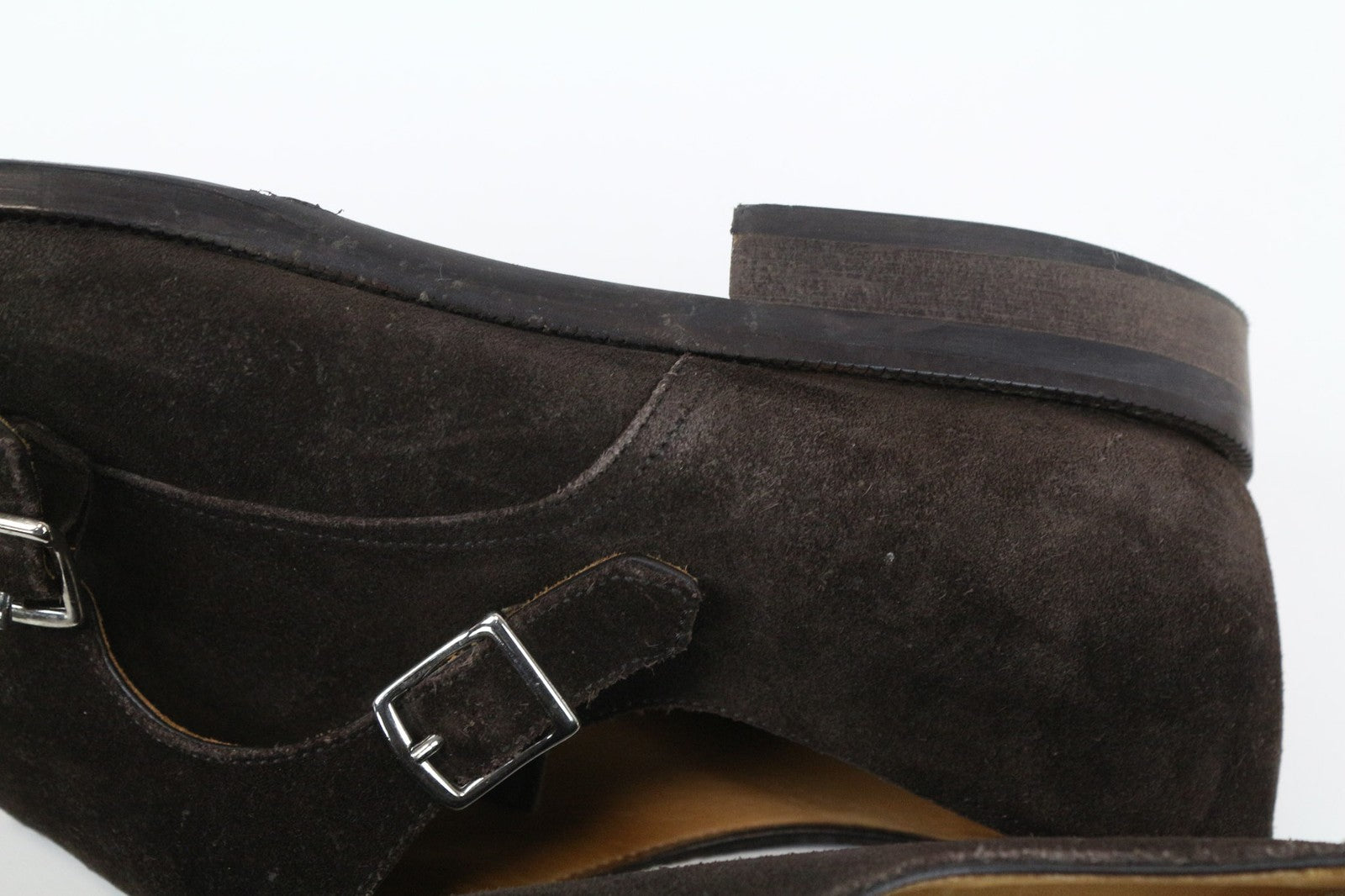 SUITSUPPLY Men's Shoes EU43 Dark Brown Calf Suede Double Monk Formal Style