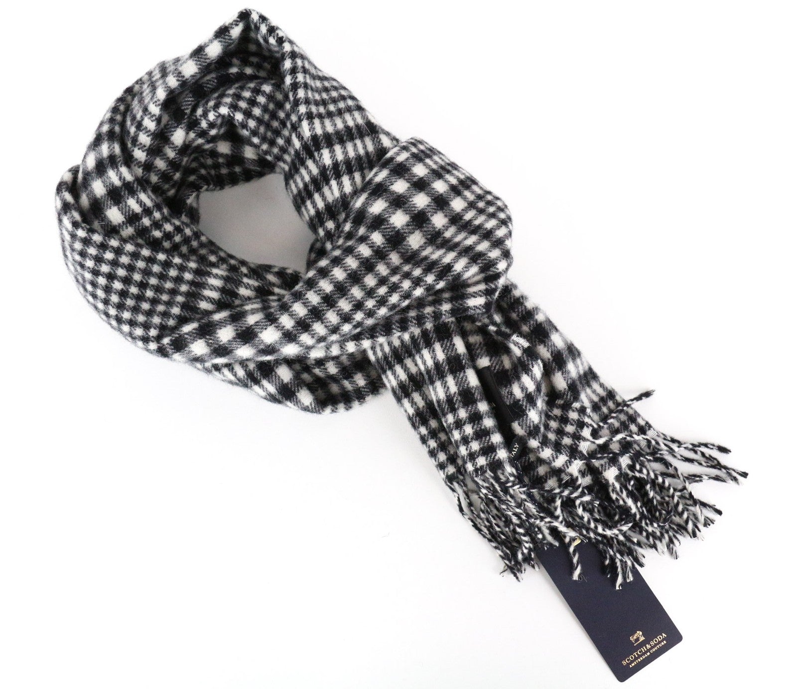 SCOTCH & SODA Men's Scarf OS Grey Melange Tartan Check Tight-Knit Wool