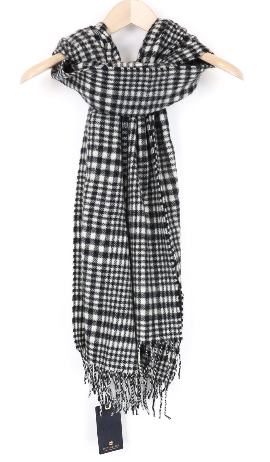 SCOTCH & SODA Men's Scarf OS Grey Melange Tartan Check Tight-Knit Wool