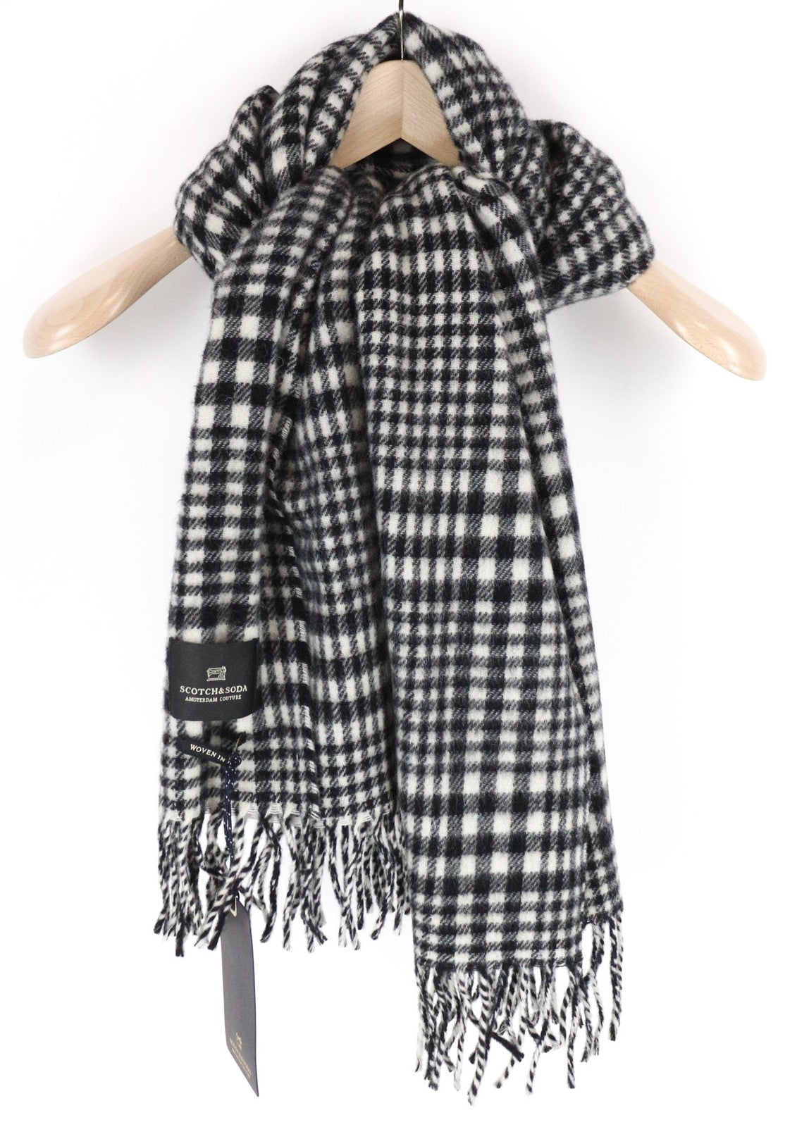 SCOTCH & SODA Men's Scarf OS Grey Melange Tartan Check Tight-Knit Wool