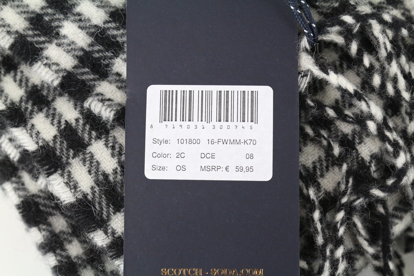 SCOTCH & SODA Men's Scarf OS Grey Melange Tartan Check Tight-Knit Wool