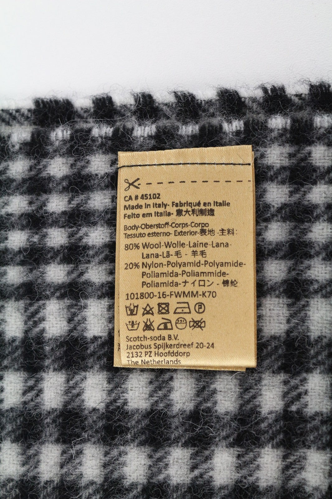 SCOTCH & SODA Men's Scarf OS Grey Melange Tartan Check Tight-Knit Wool